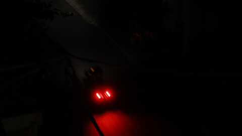 Beirut in darkness; a car's tail lights light up the street. Beirut, Lebanon. August 28, 2020. (Marwan Tahtah/The Public Source)