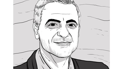 A drawing of martyred media worker Mohammad Sherri by illustrator Amy Chiniara.