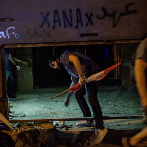 A protestor enters the abandoned opera house in Beirut, Lebanon. October 21, 2019. (Rita Kabalan/The Public Source)