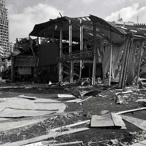Building destroyed by Beirut Port blast.