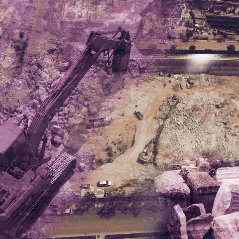 Composite of images taken at archeological sites-turned-constructions sites around Beirut