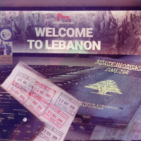 Composite of images taken of Lebanese passports and of the Beirut International Airport.