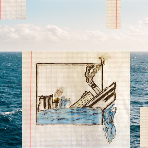 Drawing of a small boat sinking. 
