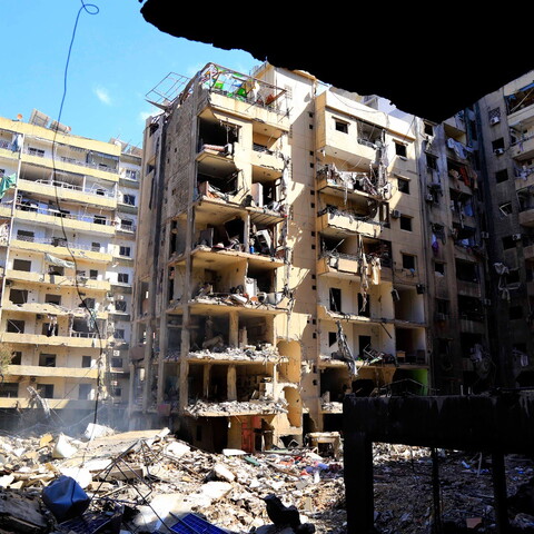Damaged buildings in Dahieh