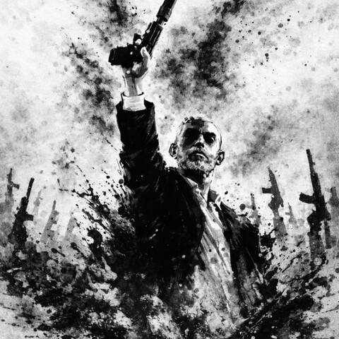 A pencil, charcoal, and ink drawing of Yahya Sinwar, former chief of Hamas by artist Dania Wahdan.