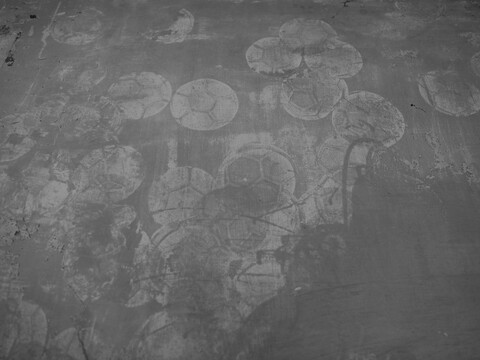 Football prints on one of the walls of Webster House in Asfuriyyeh, Lebanon.