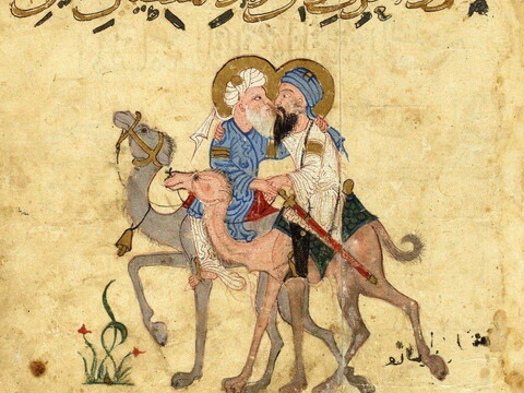 Two of The Maqamat’s characters, al-Harith and the narrator and traveler Abu Zayd, bid each other farewell before the pilgrimage.