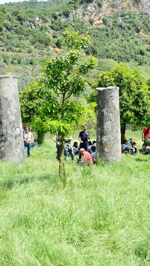 Visitors gather by the ruins of the Ancient Roman Marj Bisri temple during a hike aimed at promoting awareness of the site's cultural and historical heritage. April 22, 2017. (Photo courtesy of "Save the Bisri Valley Campaign")