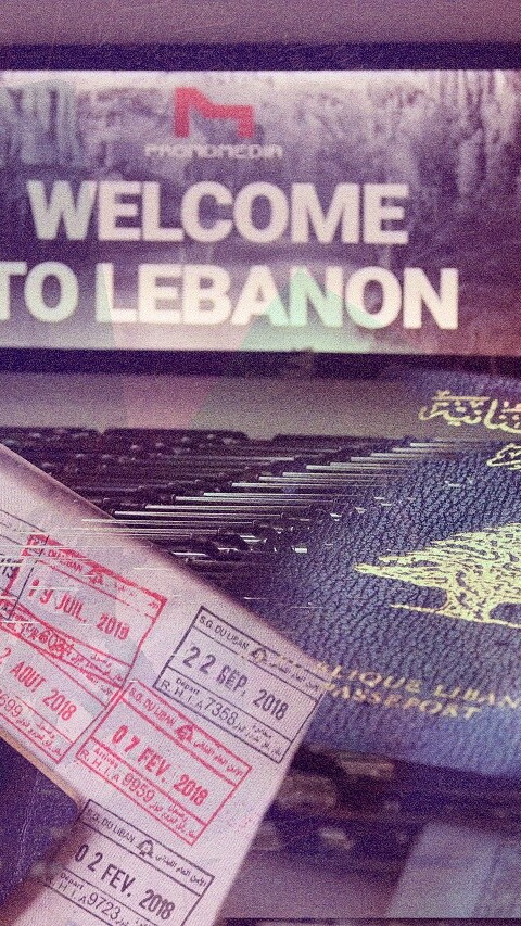 Composite of images taken of Lebanese passports and of the Beirut International Airport.
