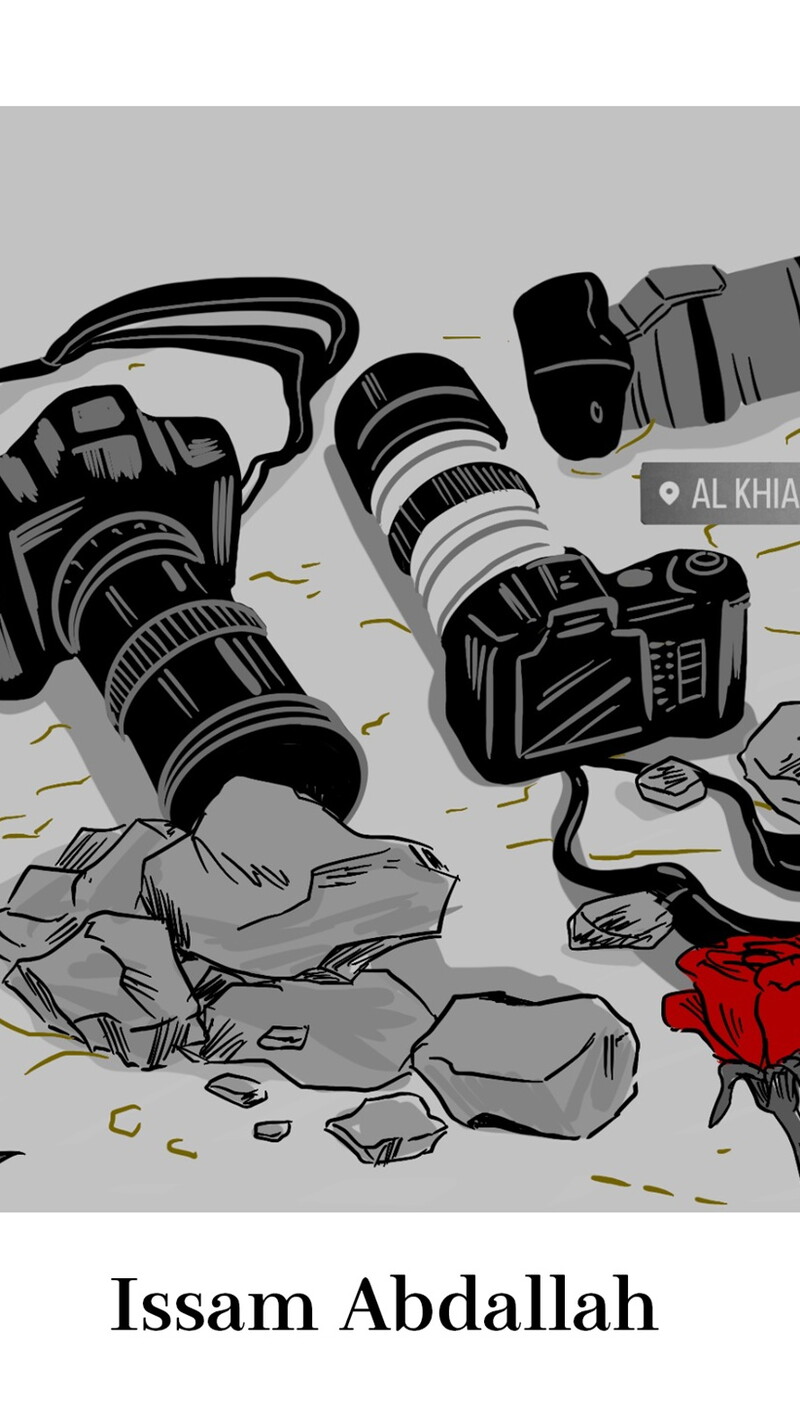 A drawing of martyred journalist Issam Abdallah's grave, by illustrator Amy Chiniara.