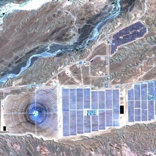 Satellite imagery of a solar power station.