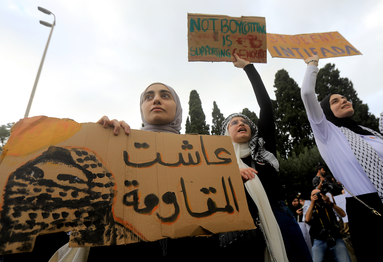 Protesters carry cardboard signs