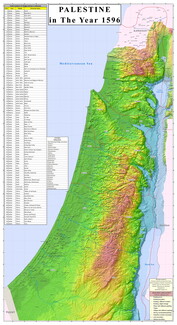 A rare map created from the Ottoman Tax Register of 1596 showing Palestine Localities in that year (Salman Abu Sitta/Palestine Land Society).