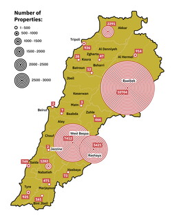  Map of Lebanon with the distribution of Amiri state property across the territory.