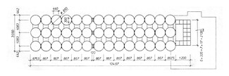 A black and white drawing of the plan of the structure of reinforced cylinders.