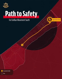 Adraee’s post explaining that Salah al-Din Street is a safe route for evacuation from the north to the south of Wadi Gaza, from the morning until 20:00.