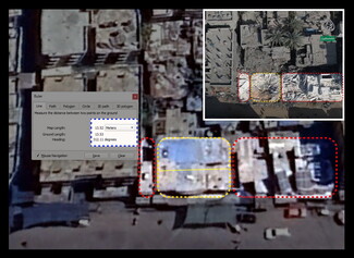 A screenshot showing how Google Earth Pro was used to measure the size of an impact crater.