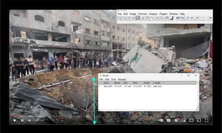 A screenshot showing how the open-source online tool, ImageJ, was used to measure the size of an impact crater.