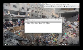 A screenshot showing how the open-source online tool, ImageJ, was used to measure the size of an impact crater.