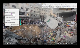 A screenshot showing how the open-source online tool, ImageJ, was used to measure the size of an impact crater.