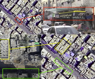 Screenshots from social media and satellite imagery.