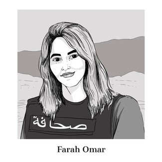 A drawing of martyred journalist Farah Omar by illustrator Amy Chiniara.