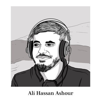 A drawing of martyred media worker Ali Hassan Ashour by illustrator Amy Chiniara. 