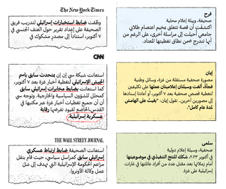 Visualizing Palestine infographic documenting military and government influence on editorial work at major news outlets