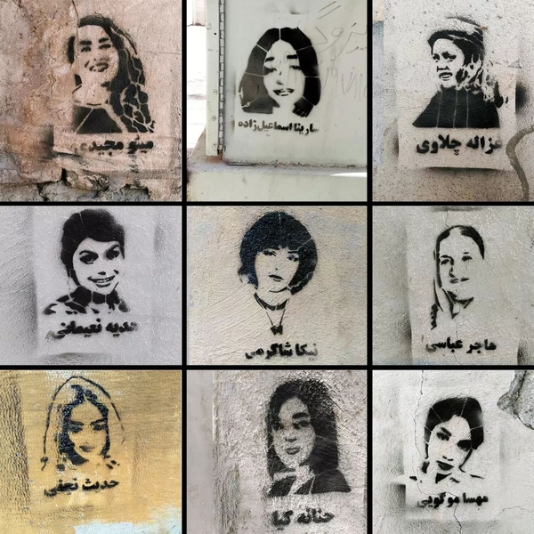 Stencils of women killed in the latest protests