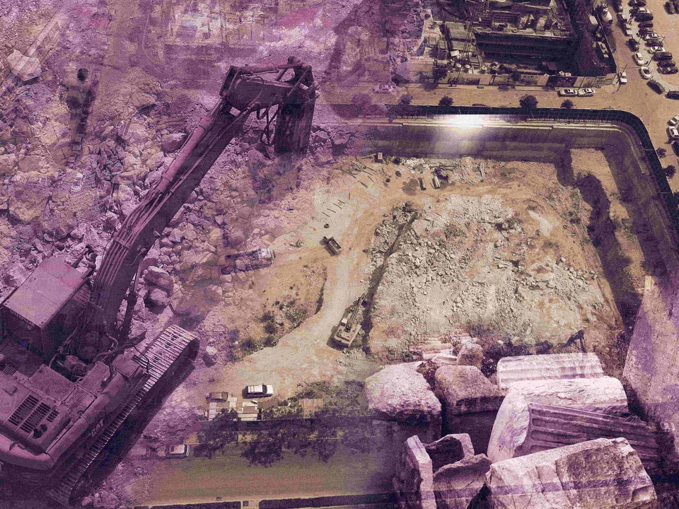 Composite of images taken at archeological sites-turned-constructions sites around Beirut