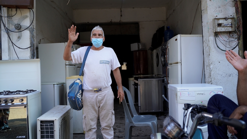 Jem`a Alawi Al Khalaf has been repairing fridges for 15 years. He opened his repair shop in Nabaa six years ago and has worked from 8 am till 10 pm every day since. “I barely get to see my children, but I need to work.” Nabaa, Lebanon. June 26, 2021. (Mohamad Cheblak/The Public Source)
