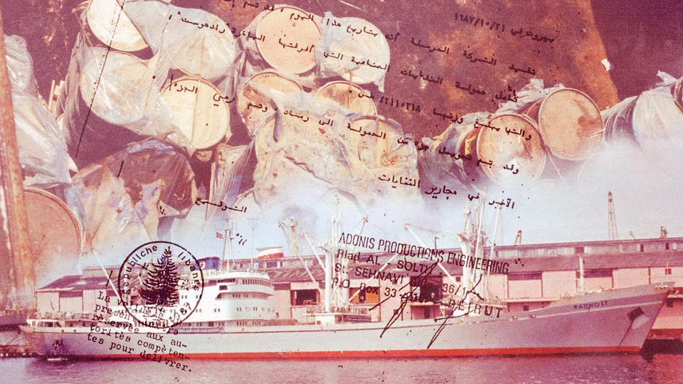 A composite of a forged document claiming the successful incineration of the toxic waste, the Radhost motorship, and the toxic barrels. (Photos © ShipSpotting/Wolfgang Kramer & © Dr. Pierre Malychef from Lab of False Witnesses for Ecotoxicological Research and Communication) 